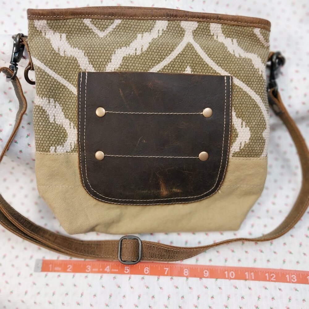 2987 Medium Size Myra Canvas and Leather Shoulder Bag. 12" X 11".